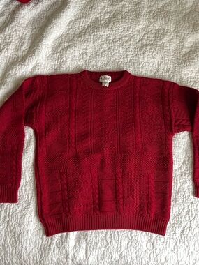 Vintage Orvis Red Cable Knit Wool Sweater